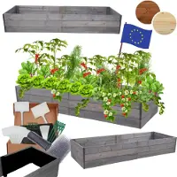 MODO24 Hochbeet Holz, Pflanzkasten, Massivholz, Kiefer, Kräuterbeet, Blumenkasten, Garten, Terrasse, 27x203x60 cm, Grau, ZP06