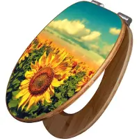 Banjado Design WC Sitz Bambus Absenkautomatik - Sonnenblumen - Toilettendeckel mit Absenkautomatik Holz/hochwertiger Bambus Klodeckel/WC-Sitz für alle gängigen Toiletten [TDB2 10886]