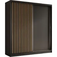 ALTDECOR Kleiderschrank mit furnierten Schiebetüren, kugelgelagerte Führungsschienen und Aluminium-Leisten, LED-Beleuchtung (16 Farben) und Fernbedienung - LABELO - 200 cm - Schwarz / Braun