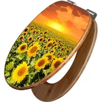 Banjado Design WC Sitz Bambus Absenkautomatik -Sonnenblumenmeer - Toilettendeckel mit Absenkautomatik Holz/hochwertiger Bambus Klodeckel/WC-Sitz für alle gängigen Toiletten [TDB2 12283]