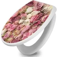 Banjado Toilettendeckel Mit Absenkautomatik WC-Sitz Soft Close Weiß Hygienischer Duroplast Leichte Montage Mit Motiv Strauss Rosen