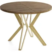 WFL GROUP Runder Tisch für das Esszimmer - 100 oder 120 cm Durchmesser - Ausziehbarer Tisch mit Pulverbeschichteten Goldenen Metallbeinen - Industriestil - 100 cm - Lefkas Eiche