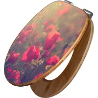 Banjado Design WC Sitz Bambus Absenkautomatik -Mohn - Toilettendeckel mit Absenkautomatik Holz/hochwertiger Bambus Klodeckel/WC-Sitz für alle gängigen Toiletten [TDB2 11632]