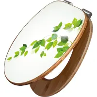 Banjado Design WC Sitz Bambus Absenkautomatik -Ranke Gelb Weiß - Toilettendeckel mit Absenkautomatik Holz/hochwertiger Bambus Klodeckel/WC-Sitz für alle gängigen Toiletten [TDB2 10355]