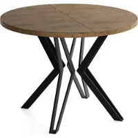 WFL GROUP Runder Tisch für das Esszimmer - 100 oder 120 cm Durchmesser - Ausziehbarer Tisch mit Pulverbeschichteten Schwarzen Metallbeinen - Industriestil - 120 cm - Lefkas Eiche
