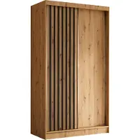 ALTDECOR Kleiderschrank mit furnierten Schiebetüren, kugelgelagerte Führungsschienen und Aluminium-Leisten - LABELO - 120 cm - Braun / Schwarz
