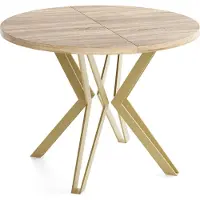 WFL GROUP Runder Tisch für das Esszimmer - 100 oder 120 cm Durchmesser - Ausziehbarer Tisch mit Pulverbeschichteten Goldenen Metallbeinen - Industriestil - 100 cm - Sonoma Eiche