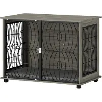 SUGIFT Hundekäfig Spanplatte & Stahl, Hundebox mit Plüschkissen & abschließbarer Tür, Grau | verstellbare Füße | bis 30 kg | 100 x 60 x 73,5 cm