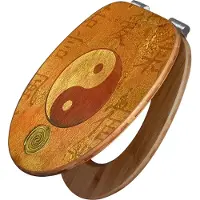 Banjado Design WC Sitz Bambus Absenkautomatik - Yin Yang - Toilettendeckel mit Absenkautomatik Holz/hochwertiger Bambus Klodeckel/WC-Sitz für alle gängigen Toiletten [TDB2 12054]