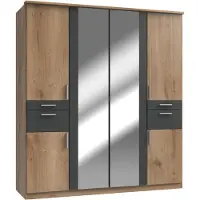 Freiraum Kleiderschrank Holzschrank Drehtürenschrank Schlafzimmer Schrank "Kalindi IV" Plankeneiche/Graphit