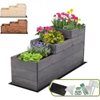 MODO24 Hochbeet Holz, Pflanzkasten, Massivholz, Kiefer, Kräuterbeet, Blumenkasten, Garten, Terrasse, 45x30x93 cm, Grau, ZP07
