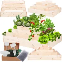 MODO24 Hochbeet Holz, Pflanzkasten, Massivholz, Kiefer, Kräuterbeet, Blumenkasten, Garten, Terrasse, 45x117x80 cm, Natur, ZP09