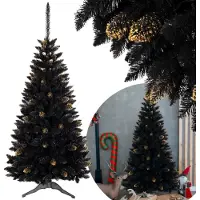 Sarcia.eu Schwarzer künstlicher Weihnachtsbaum Ghana-Fichte, dichter Weihnachtsbaum + Ständer, goldene Zweige 150 cm