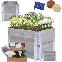 MODO24 Hochbeet Holz, Pflanzrahmen, Kräuterbeet, Gemüsebeet, Massivholz Kiefer, Garten, 40x60x40 cm, Grau, ZP10