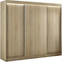 ALTDECOR Kleiderschrank mit furnierten Schiebetüren, kugelgelagerte Führungsschienen und Aluminium-Leisten, LED-Beleuchtung (weiß + 16 Farben) und Fernbedienung 250 cm Sonoma Eiche
