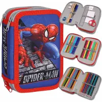 Sarcia.eu MARVEL Spider Man Schulmäppchen mit drei Fächern MIT AUSRÜSTUNG für einen Jungen, FÜR SCHULE - 45 Elemente, 3 Reißverschluss