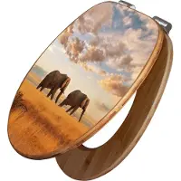 Banjado Design WC Sitz Bambus Absenkautomatik -Elefanten - Toilettendeckel mit Absenkautomatik Holz/hochwertiger Bambus Klodeckel/WC-Sitz für alle gängigen Toiletten [TDB2 10488]
