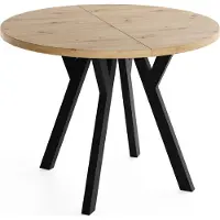 WFL GROUP Runder Ausziehbarer Esstisch im Loft-Stil XXL Groß – Verlängerbarer Tisch mit Schwarzen Holzbeinen – Platzsparender Esstisch für Wohnzimmer – Eiche Artisan Hellbraun – 100 bis 300 cm