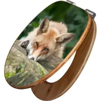 Banjado Design WC Sitz Bambus Absenkautomatik -Fuchs Relax - Toilettendeckel mit Absenkautomatik Holz/hochwertiger Bambus Klodeckel/WC-Sitz für alle gängigen Toiletten [TDB2 12902]