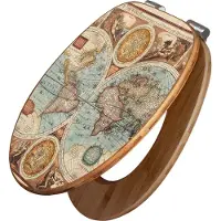 Banjado Design WC Sitz Bambus Absenkautomatik - Historische Weltkarte - Toilettendeckel mit Absenkautomatik Holz/hochwertiger Bambus Klodeckel/WC-Sitz für alle gängigen Toiletten [TDB2 10550]