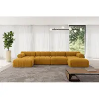 ALTDECOR Modulares Sofa Ecksofa in U-Form - Tesso-U2 - 380x160x70 cm Senfgelb Corner modular Sofa Eckcouch Couch Wohnlandschaft Cauchsofa Polstersofa