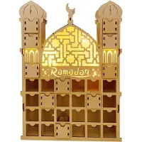 Gistuch Holz-Ramadan-Adventskalender 2022 Eid Mubarak mit Schubladen, 30-Tage-Countdown-Dekorationen