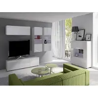 EURO-MEBLE Wohnzimmer-Set CALABRINI-6 Wohnwand Hängewohnwand Schrankwand mit LED-Beleuchtung TV-Schrank Vitrine Kommode Moderne Anbauwand Hochglanz (Weiß)