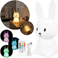 Sarcia.eu Mary's LED-Nachtlicht – Kaninchen-Lampe aus weichem Silikon, mit Fernbedienung, für Kinderzimmer, USB-aufladbar, RGB-Licht