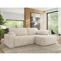 MKS Meble Ecksofa CUBO L-form, lose Kissen, Ecksofa 273x187x100 cm mit Schlaffunktion, Bettkasten - Beige Cord - Rechts Seite