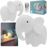 Sarcia.eu Mary's Silikon-LED-Nachtlicht Elefant, Lampe fürs Kinderzimmer mit Fernbedienung, USB-aufladbar, Warmweiß & RGB
