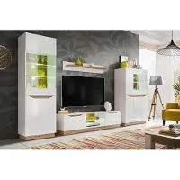 EURO-MEBLE Wohnwand FAME, Wohnzimmerset, Wohnzimmer, Wand, Regal, TV Wand (WEISS / ARTISAN)