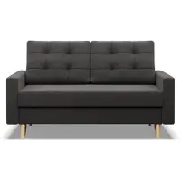 Mebligo Schlafsofa BLANK 2-Sitzer Sofa mit Schlaffunktion, Bettkasten, hohen Füßen, Wendekissen, skandinavisch, Wohnzimmer, Grau