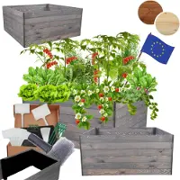 MODO24 Hochbeet Holz, Pflanzkasten, Massivholz, Kiefer, Kräuterbeet, Blumenkasten, Garten, Terrasse, 54x103x100 cm, Grau, ZP06