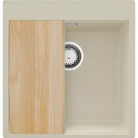 PrimaGran Spülbecken Beige 48x50cm, Granitspüle 1 Becken + Ablauf-Set + Schneidebrett, Küchenspüle ab 50er Unterschrank - Oslo