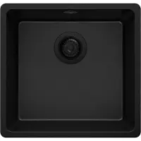 PrimaGran Unterbauspüle Granit Alles Schwarz 46x44cm, Spülbecken 1 Becken + Ablauf-Set, Granitspüle ab 50er Unterschrank - Venedig Easy