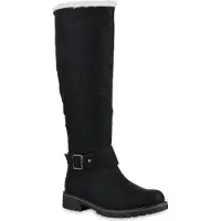 Van Hill Warm Gefütterte Damen Stiefel Biker Boots Winter Bikerstiefel 813736, Farbe: Schwarz, Größe: 40