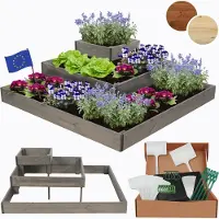 MODO24 Hochbeet Holz, Pflanzkasten, Massivholz, Kiefer, Kräuterbeet, Blumenkasten, Garten, Terrasse, 27x92x92 cm, Grau, ZP08