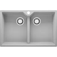 PrimaGran Spülbecken Grau 78x50cm, Granitspüle 2 Becken + Ablauf-Set, Küchenspüle ab 80er Unterschrank - Madrid Twin