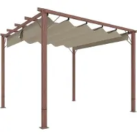 Slyrun Verstellbare 3x3m Garten-Pergola mit Aluminiumrahmen, UPF30+ Sonnenschutz, Naturholz für Terrasse
