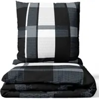 Leonado vicenti Bettwäsche Set 155x220 cm 80x80 cm Schwarz Grau Weiß Kariert Ornamente mit Reißverschluss 4 teilig