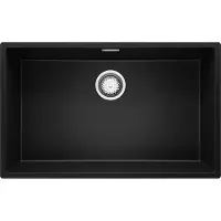 PrimaGran Spülbecken Schwarz 76x47cm, Granitspüle 1 Becken + Ablauf-Set, Küchenspüle ab 80er Unterschrank - London Slim