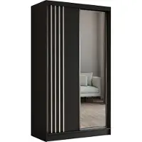 ALTDECOR Kleiderschrank mit Spiegel und Schiebetüren, kugelgelagerte Führungsschienen und Aluminium-Leisten, LED-Beleuchtung (16 Farben) und Fernbedienung - NALLA - 120 cm (Schwarz + Schwarz + Weiß)