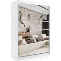 ALTDECOR Kleiderschrank mit Spiegel und Schiebetüren, kugelgelagerte Führungsschienen und Aluminium-Leisten, mit LED-Beleuchtung und Fernbedienung - FLORA - 120 cm - Weiß