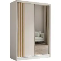 ALTDECOR Kleiderschrank mit Spiegel und Schiebetüren, kugelgelagerte Führungsschienen und Aluminium-Leisten - NALLA - 150 cm (Weiß + Weiß + Artisan)
