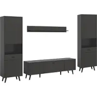 Freiraum Wohnwand >Linea< (4-teilig) 2 Vitrinen, Lowboard, Wandboard, grau - 331x195x40cm BxHxT