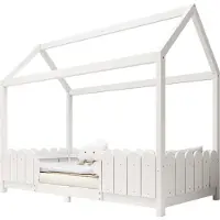 XTEILC Hausbett(Weiß)90x200 cm - vielseitiges Holz Kinderbett für Jungen & Mädchen - Mit Rausfallschutz und Lattenrost-(Ohne Matratze)