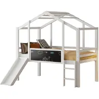 XTEILC Kinderbett,Dachboden-Design mit Sicherheitsleiter und Sicherheitsrutsche,mit Graffiti-Tafel, Multifunktionsbett Massivholzbett Einzelbett Hochbett