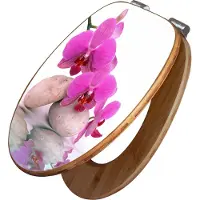 Banjado Design WC Sitz Bambus Absenkautomatik - Orchidee - Toilettendeckel mit Absenkautomatik Holz/hochwertiger Bambus Klodeckel/WC-Sitz für alle gängigen Toiletten [TDB2 10086]
