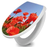 Banjado Toilettendeckel Mit Absenkautomatik WC-Sitz Soft Close Weiß Hygienischer Duroplast Leichte Montage Mit Motiv Mohnblumen
