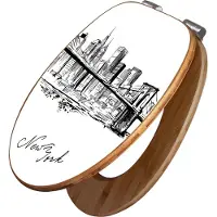 Banjado Design WC Sitz Bambus Absenkautomatik - New York Skizze - Toilettendeckel mit Absenkautomatik Holz/hochwertiger Bambus Klodeckel/WC-Sitz für alle gängigen Toiletten [TDB2 11722]